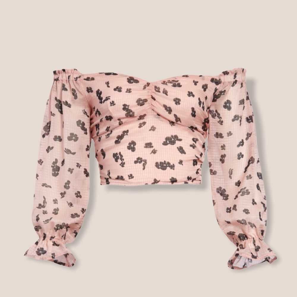 Leith Floral Print Off The Shoulder Crop Top
